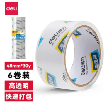 得力30200封箱胶带48mm*30y*50um(6卷/筒)(高透)