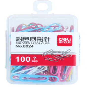 得力（deli）0024 彩色回形针 多色混合 办公用品 100枚/盒 10盒装 10盒起售